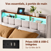 Élio — tête de lit à rangements et prises USB / USB-C