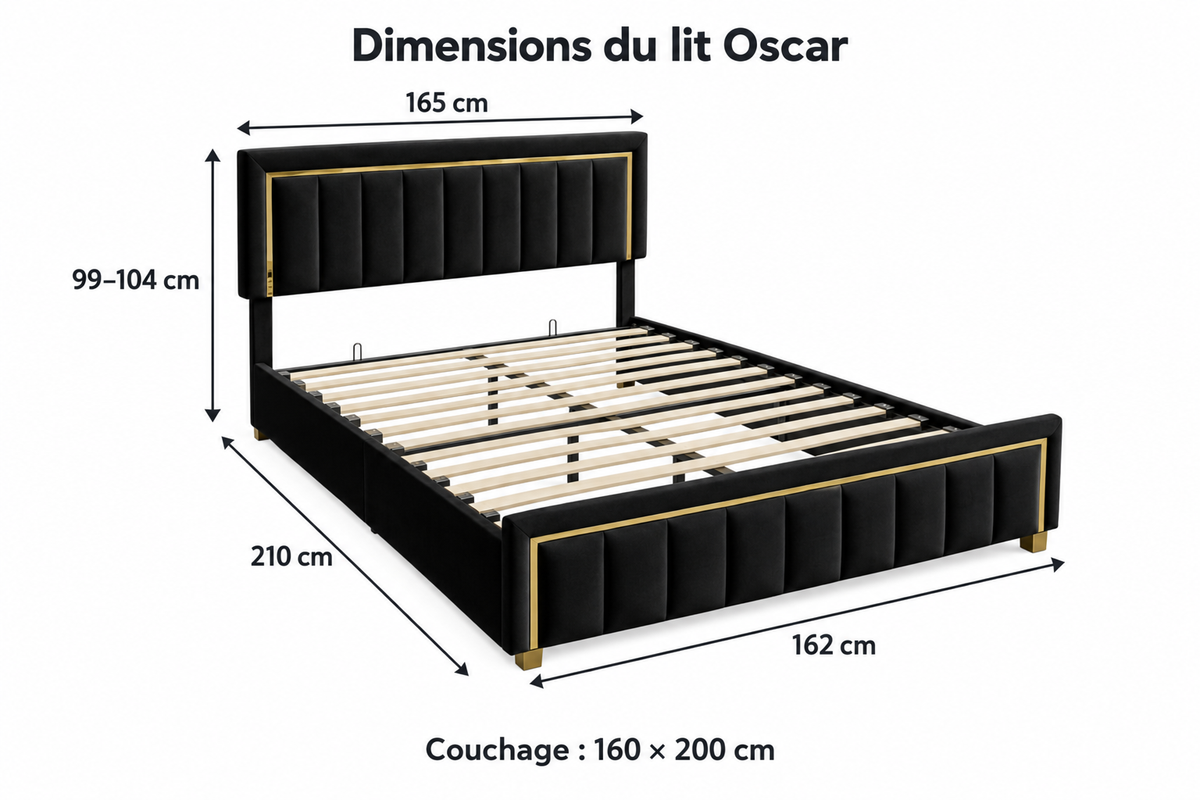 Dimensions du lit Oscar — couchage 160 × 200 cm